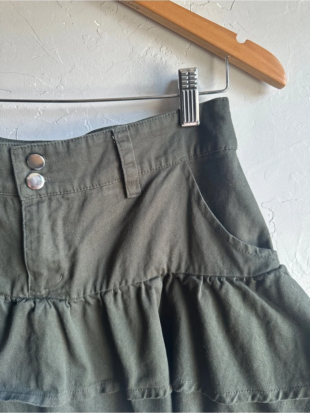 Alt Grunge Ruffle Mini Skirt Dark Olive Y2K Utility Social Collision M